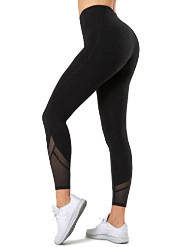 Yvette Sport Leggings Damen high Wasit mit Mesh, 72F Faser Blickdicht Sporthose Yogahose, Schwarz, M