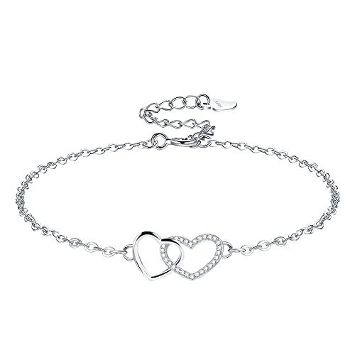 VANSZA Damen Liebe Herz Armband 925 Sterling Silber Freundschaft Zirkonia Armbänder Personalisierter Schmuck Geschenk Einstellbar für Frauen(silber)