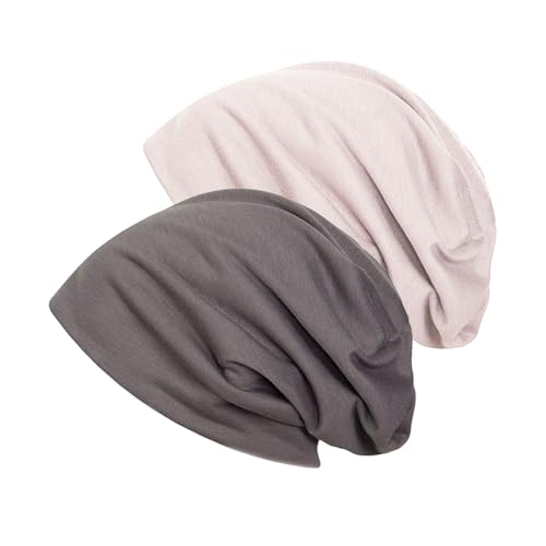 Voarge 2 Stück Beanie Mütze, Dünne Slouch Baumwolle Mütz, Kopfbedeckung Schlafmütze, Chemo-Hüte für Männer und Frauen