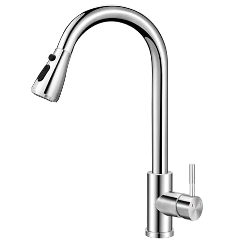 Küchenarmatur mit herausziehbarer Brause, Hochbogen-Einhebel-Drehauslaufarmatur mit Ausziehbrause,Edelstahl-Spültischarmatur mit Schläuchen