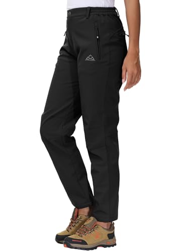 YSENTO Damen Softshellhose Winter Wanderhose Skihose wasserdichte Warm Gefüttert Thermohose Outdoorhose Trekkinghose(Schwarz,M)