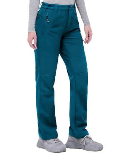 33,000ft Damen-Wanderhose, wasserdicht, mit Thermo-Fleece gefüttert, für Winter, Outdoor, winddicht, warm, Softshell-Hose, Wandern, Angeln, Ski, Schneehose, Dunkelgrünliches Blau, 46 Kurz