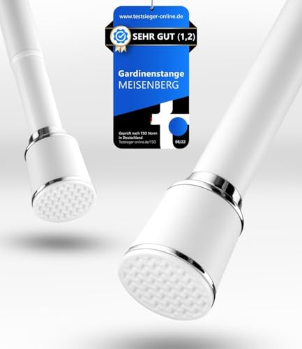 MEISENBERG Teleskopstange 370-420 cm Ø32mm, Weiß – Gardinenstange ohne Bohren, Klemmstange Ausziehbar, Vorhangstange zum Klemmen – Ideal für Vorhang & Gardinen