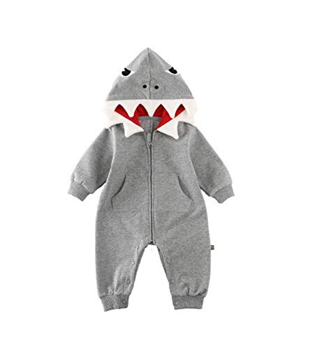 Baby Junge Mädchen Hai Kostüm Plüsch mit Kapuze Strampler Cute Animal Cosplay Jumpsuit Weihnachten Herbst Winter Kleidung (Grey, 18-24 Months)