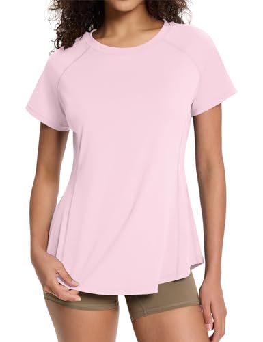 EFFAN Sportshirt Sport Shirts Für Damen Tshirt Fitness Kurzarm Sportkleidung Frauen Yoga Gym Funktionsshirt Sportsachen Sakura Rosa M
