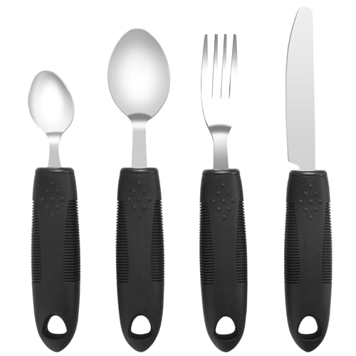 KIKIGOAL Extra breite Griffe, griffiges Besteck-Set mit 4 Behinderungshilfen, grobe Griffe, Corfort-Griffe, ideal für ältere Menschen, Behinderte, Arthritis, Parkinson, Zittern, Betroffene