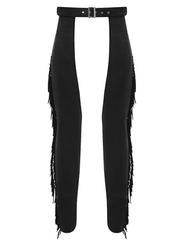 Linjinx Herren Cowboy Hose Indianerhose Wildlederimitat Chaps Fransenhose Hippie Kostüm Cowboy Outfit Karneval Fasching Party Schwarz L
