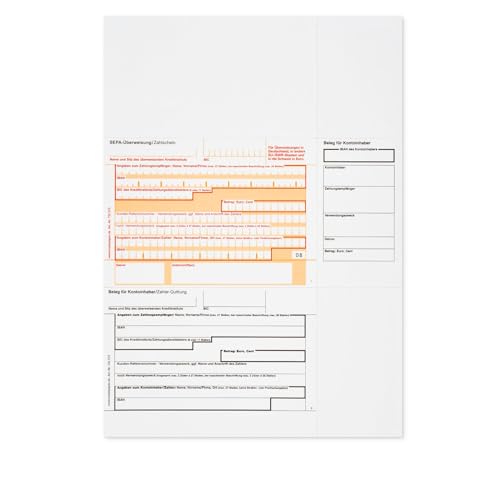100 x Überweisungsträger Überweisungsformular SEPA Zahlschein A4 ohne"DE" 732575