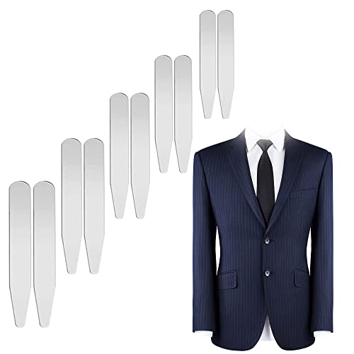 LONGHAO 10 pcs,Collar Stays,Kragenstäbchen Set,Hemdkragen Stäbchen,Hemdeckclip,Hemdbekleidungszubehör,Hemdkragen-Eckstück,silberner Hemdkragenhalter,5 Größen,für vatertagsgeschenk für papa