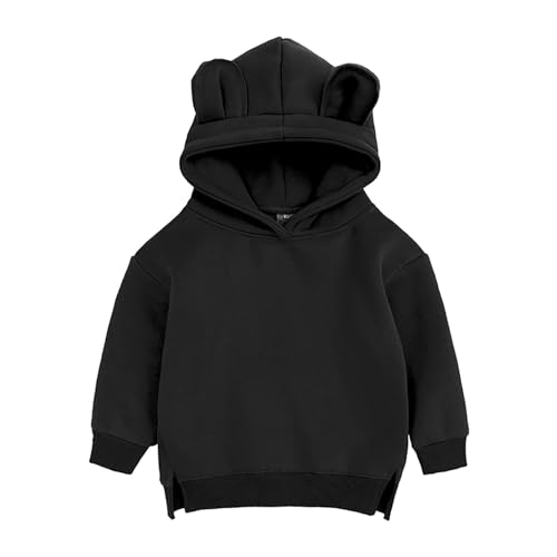 Miaeowve Baby Junge Mädchen Pullover Langarm Gefüttert Oberteil Bärohren Sweatshirt Mit Kapuze Einfarbig Sport Shirt Warm Slim Fit Schwarz 74-80