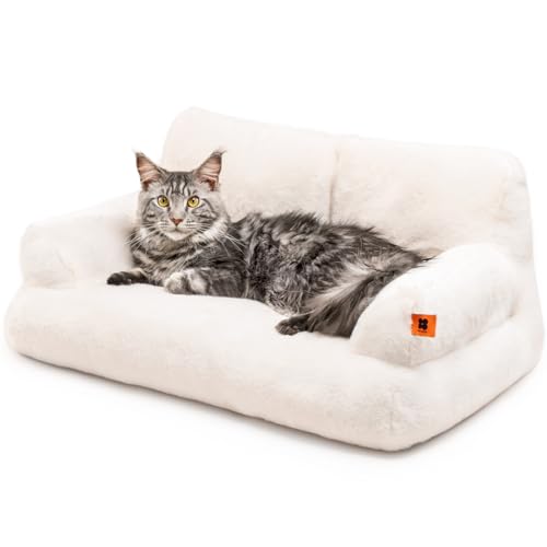 MEWOOFUN groß Katzenbett kleines Hundesofa Flauschig und waschbar Katzensofa Hundebett für Katzen, weich Katzenbett katzencouch mit Rutschfester Unterseite, weiß 66x48cm
