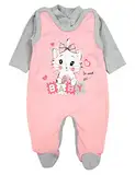 TupTam Baby Mädchen Jungen Strampler mit Langarmshirt Aufdruck Spruch 2 teilig, Farbe: Katze Aprikose/Grau, Größe: 56