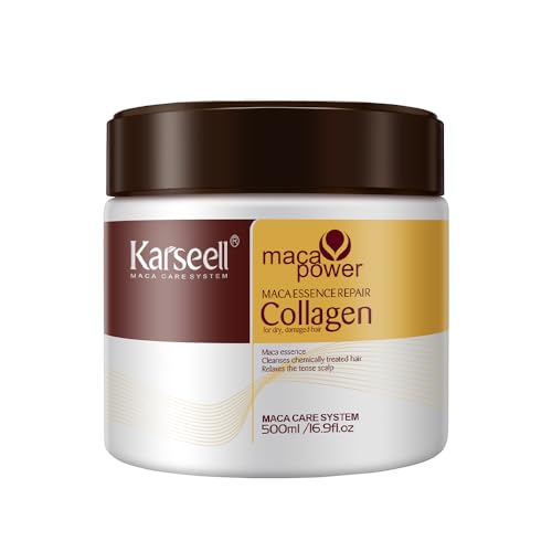 Karseell Kollagen Haarmaske 500ml, Tiefenreparatur Haarspülung, Arganöl Kollagen Haarmaske für Sehr Trockenes Haar, Geschädigtes Haar, Alle Haartypen Haarpflege