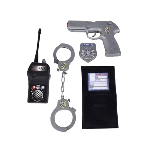 Simba 108102669 - Polizei Basic Set, Funkgerät, Pistole, Handschellen, Mappe, Marke, ab 3 Jahren, Schwarz