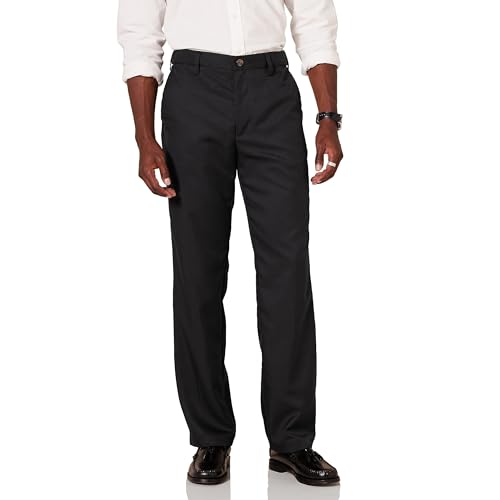 Amazon Essentials Herren Flatfront-Anzughose mit Erweiterbarem Bund, Klassisch Geschnitten, Schwarz, 42W / 30L
