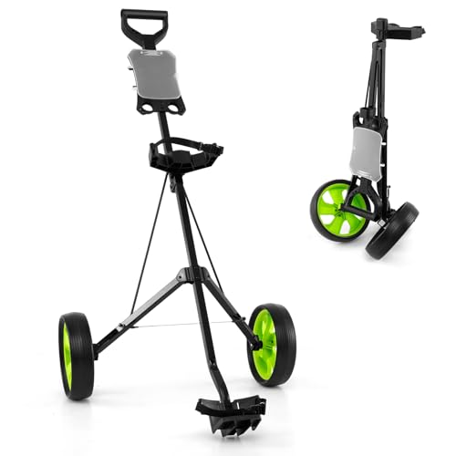 GYMAX Golf Trolley 2 Rad, Golftrolley klappbar mit Anzeigetafel, Leichter Golf Push Cart für Golfschläger und Golfbag (Grün)