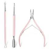 Makartt Nagelhaut Trimmer mit Nagelhautschieber, 3 PCS Rosa Zangen Nagelhaut Professionelle Pediküre- und Maniküre-Werkzeuge mit Edelstahl-Nagelhautzange, Doppelend nagelhautentferner und Nagelschaber