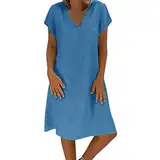 Damen-Sommerkleid, feminines Vestido-T-Shirt, Baumwolle, lässig, Übergröße, langes Freizeitkleid, blau, XXL