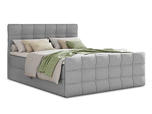 Boxspringbett Best Lux mit Fußteil, 2 Bettkästen und Topper - Doppelbett, Bonell-Matratze, Polsterbett, Bett, Betten, Bettgestell, Schlafzimmer (Grau (Inari 91), 180 x 200 cm)