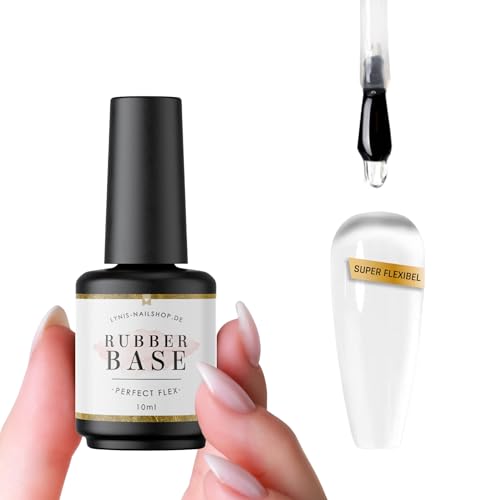 Rubber Base Gel Perfect Flex 10ml, Flexibles Aufbaugel für optimale Haftung, LED/UV Grundiergel & Base Coat, Selbstglättend, splitterfrei & stoßfest, Für Gelmodellage & Problemnägel, Lynis Nailshop.de