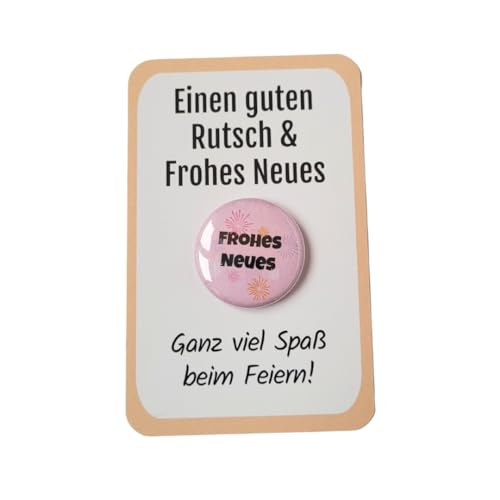 Silvester Party Anstecker ohne Nadel im glanzvollen Design - Kärtchen inklusive für stilvolle Dekoration und Neujahrsfeier oder als kleines Geschenk/Mitbringsel - Einzigartiges Silvester Accessoire
