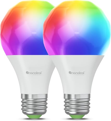 Nanoleaf Matter WLAN Alexa Glühbirnen E27, 2 smarte RGBW LED Lampen - 16 Mio. Farben, Dimmbar & Fernbedienung, App- & Sprachsteuerung (kompatibel mit Apple & Google Home), Deko & Gaming Essentials