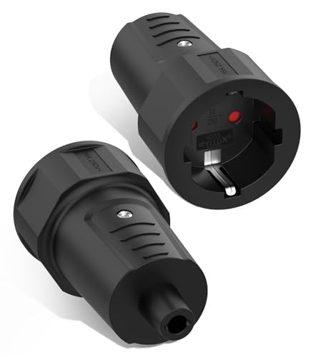 Schuko Kupplung, 2 Stück Schutzkontakt 250 V/16 A Schuko Kupplung IP44 mit Knickschutztülle für 8mm Kabel