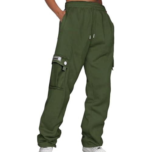 Modische Damenhose für Damen, legere Hose, einfarbig, Kordelzug, elastische Taille, Tasche, Hose, Haremskleid, Übergröße, AG, L