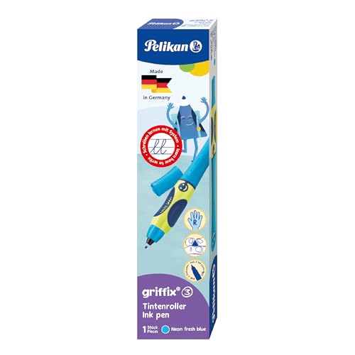Pelikan griffix Tintenroller, Tintenschreiber für Rechtshänder, Neon fresh blue, 1 Stück