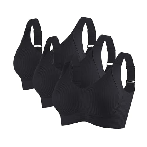 KODMNSW 3er Pack BH Damen Ohne Bügel Push Up BHS Seamless Bra Starker Halt Nahtlose Soft Bustier Komfort Gepolstert Büstenhalter Unterwäsche für Alltag Kleidung Warehouse Deal Schwarz XL