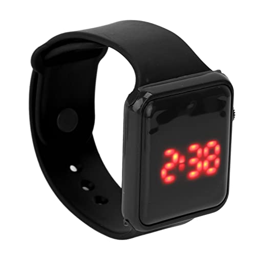 Kinder Sportuhr mit LED Anzeige, Eckige Digitaluhr, Aktivitäts Tracker für Freizeitaktivitäten mit Schrittzähler, Stoppuhr für Jungen und Mädchen(Schwarz)