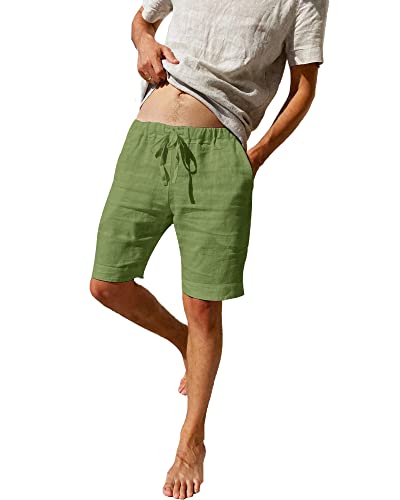 LVCBL Leinenshorts Herrenshorts mit Taschen Bermudahose Freizeitkleidung Armee Grün L