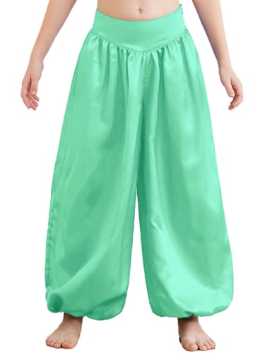 Kaerm Kinder Mädchen Arabische Hose Bauchtanz Kostüm High Waist Haremshose Locker Aladinhose Orient Tanzkostüm Hellblau 134-140