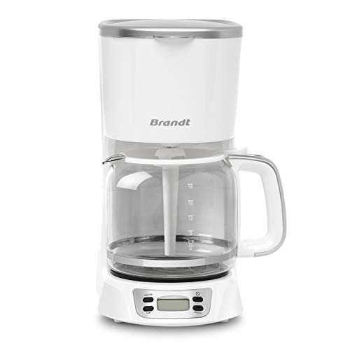 BRANDT CAF1318ES – Elektrische Kaffeemaschine programmierbar – 18 Tassen – Tank 1,8 l – Glaskanne mit Skala – Warmhaltefunktion 40 Minuten – Tropfschutz – LCD-Display – Weiß