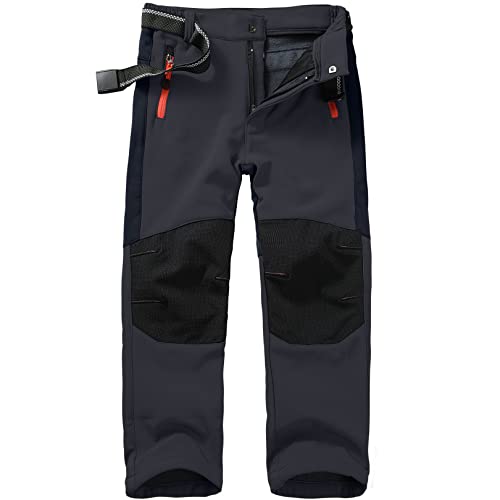 yeyity Kinder Softshellhose Skihose Gefüttert Cargohose Wasserdicht Thermohose Jungen Mädchen Schneehose Winter Outdoorhose Wanderhose(16010,Grey,XL)