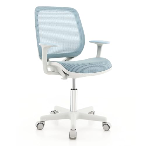 COSTWAY Kinder Schreibtischstuhl 360° drehbar, Sitzhöhe 43-55cm höhenverstellbar, Jugendstuhl ergonomisch mit Rollen, Drehstuhl Bürostuhl mit Rückenlehnen & Armlehnen für Kinder ab 6 Jahren (Blau)