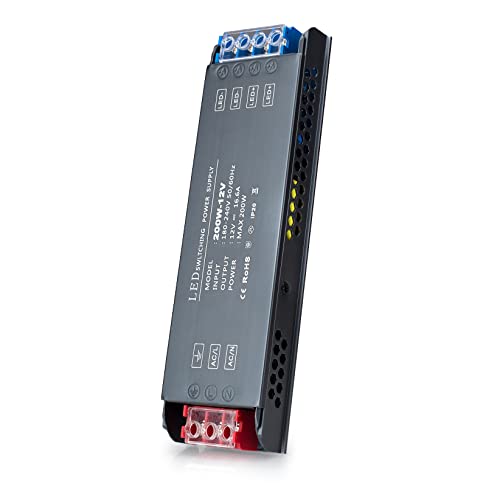 BRIMETI LED Trafo 12V 200W Treiber Netzteil, Schaltnetzteil Transformator 16,64A AC 230V Auf DC 12 Volt, Kompakter Extrem Dünner Konstantspannung Niedervolttrafo Für Lampen
