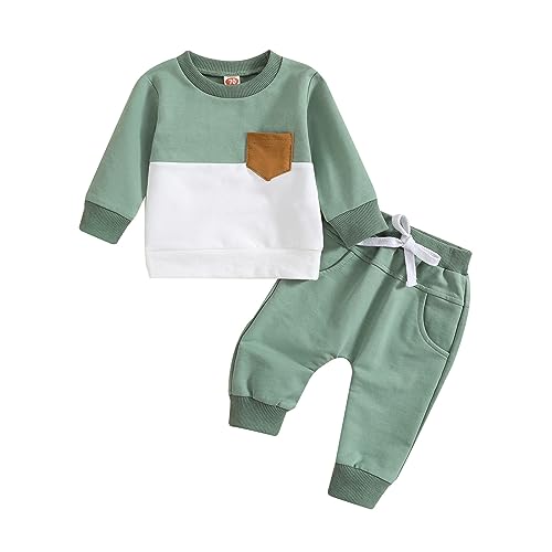 Generisch Kinder Anzug Set Junge Jungen Mädchen Unisex Kleidung%100 Baumwolle Outfit Kinder Kleidung Set 2tlg langärmliges Oberteil und Hose mit Taschen