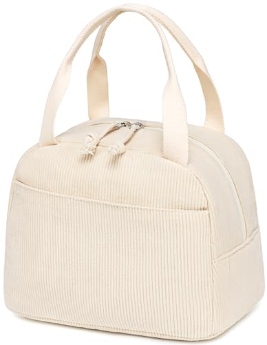 LEDAOU isolierte Lunch-Box Frauen wiederverwendbare Lunch-Tasche Cord Mittagessen Tote Handtaschen auslaufsichere thermische Kühler Mittagessen Fall große Kapazität Lunch-Box (Kord Beige)