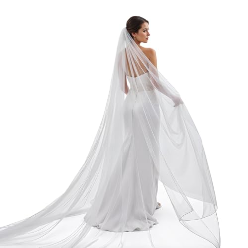 HaiFafafaing Schleier Braut Lang Hochzeit Brautschleier Tüll Schleier mit Kamm Einschichtige Weiche Kathedrale Hochzeitsschleier Haarschmuck Brautkleid