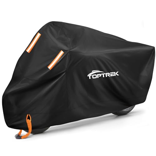 toptrek Motorrad Abdeckplane Outdoor XXL Motorradabdeckung Wasserdicht Motorradgarage Winterfest Motorradplane mit Schlossloch für Harley-Davidson, Honda, Suzuki, Kawasaki (245x105x125 cm)