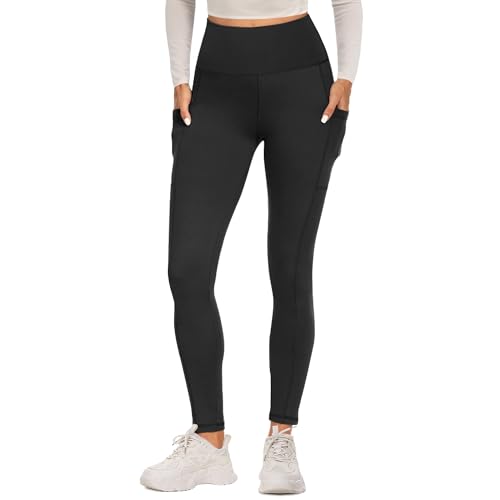 Fotociti Sport Leggings Damen mit Tasche High Waist Sportleggins Lang Blickdicht Sporthose Push Up Yogahose Bauchweg Laufhose Fitnesshose Hose(Schwarz-ohne fleece, L-XL)