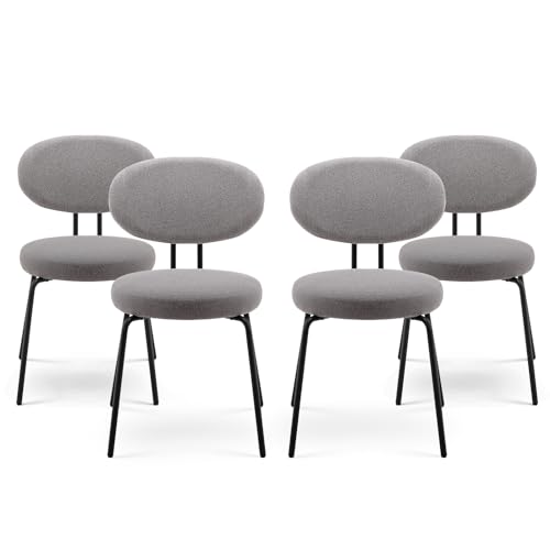 COLAMY Esszimmerstühle 4er Set, Moderne Küchenstühle Esszimmer Stühle, Polsterstuhl Dining Chairs Kleine Runde Metallseitenstühle Mit Gekrümmter Rückenlehne Für Esszimmer, Küche, Restaurant, Grau