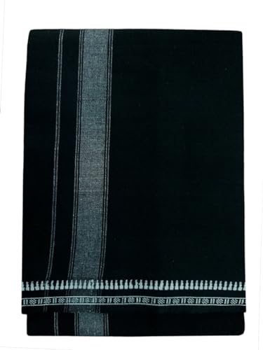Prakasam Cotton Herren Einzelbett (1,28 x 2,00 m) Farbe Thalapathi Border Dhoti Single Dhoti, Schwarz