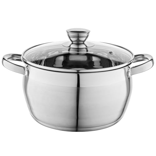 FLORINA Topf aus Edelstahl (6 l) 24 cm I Kochtopf OLIVER mit Glasdeckel I Mit Messbecher I Spülmaschinengeeignet I Nudeltopf, Suppentopf, Pastatopf I Ideal für alle Herdarten und Induktion