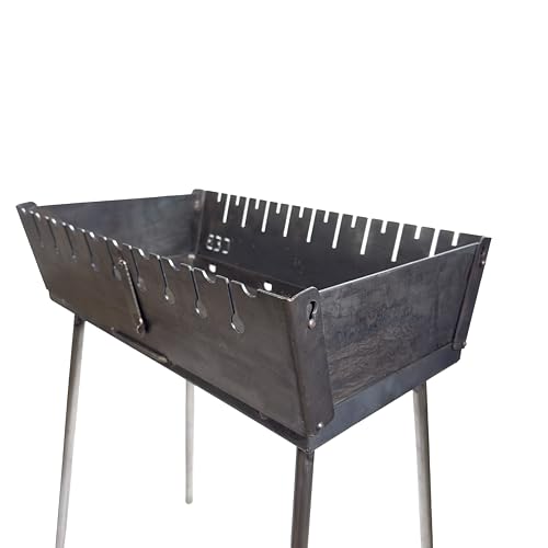 GOROCH Mangal Grill Schaschlik Holzkohlegrill – Faltbarer BBQ Koffer-Grill aus 2 mm Stahl für 10 Spieße – Tragbarer Outdoor Kohlegrill für Camping, Garten, Picknick & Reisen