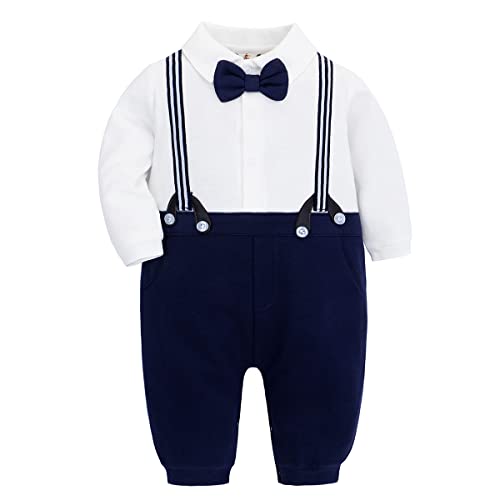 Famuka Baby Junge Smoking Neugeborenen Strampler (Blau, 0-3 Monate)
