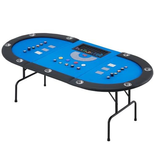 AVAWING Pokertisch Klappbar 9 Spieler, Spieltisch mit Getränkehalter aus Edelstahl,Poker Tisch (Blau, NORMAL)
