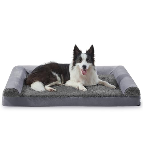 FURTIME Orthopädisches Hundebett Grosse Hunde Ergonomisches Hundekissen - 89x64 cm Hundesofa Waschbares Hundekissen (Grau, L - L 89 x B 64 x H 17 cm)