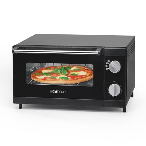 Clatronic® Pizzaofen | 12 Liter Backraum | Minibackofen | zum Grillen & Aufbacken | Backofen mit Ober- & Unterhitze | Mini Backofen mit 60 Min.-Timer | Backofen klein inkl. Backblech | MPO 3520